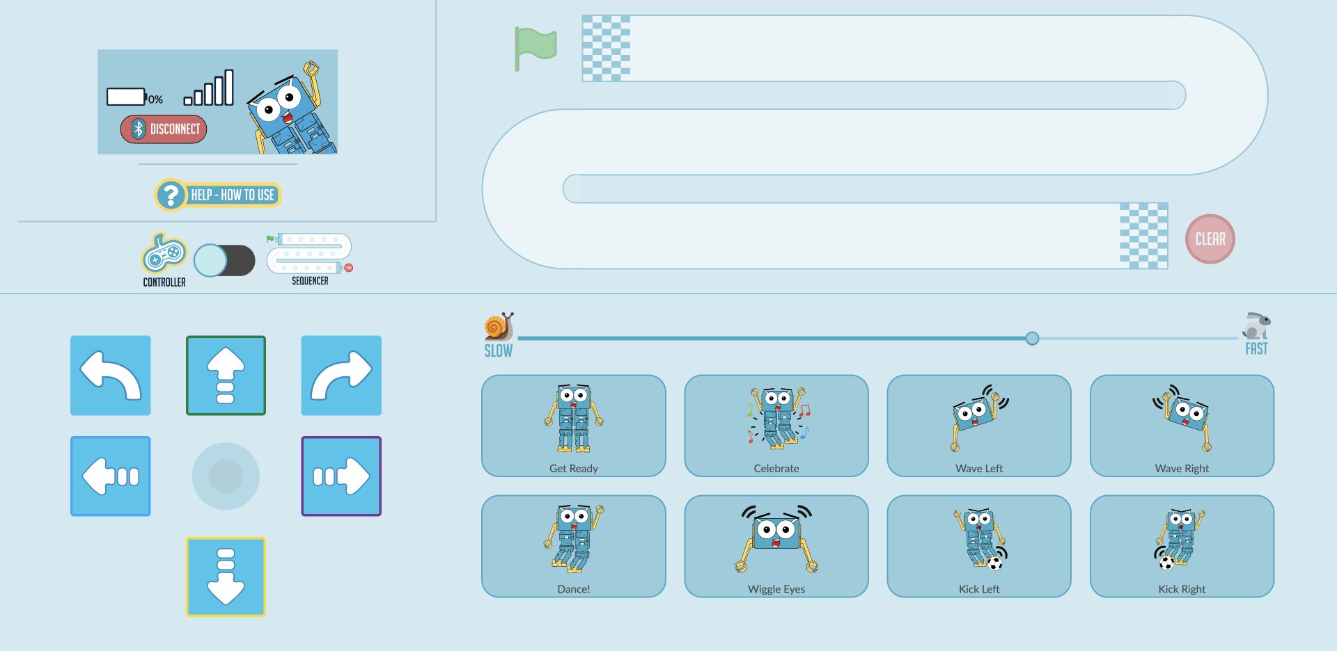 The current Marty Controller in Controller mode, showing the joystick, six directional arrows, eight action buttons and speed slider