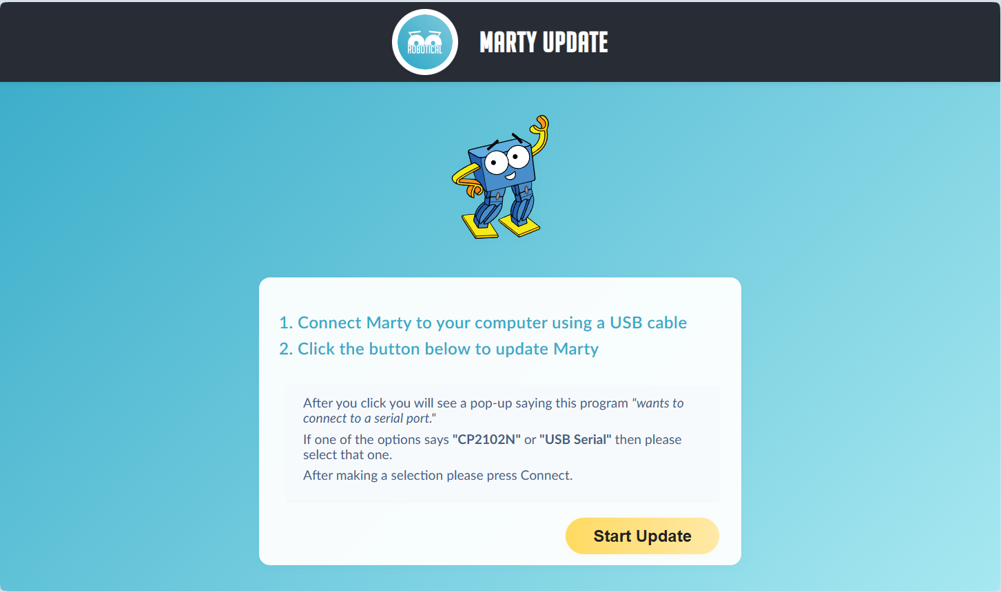 Marty Web Updater Home Screen