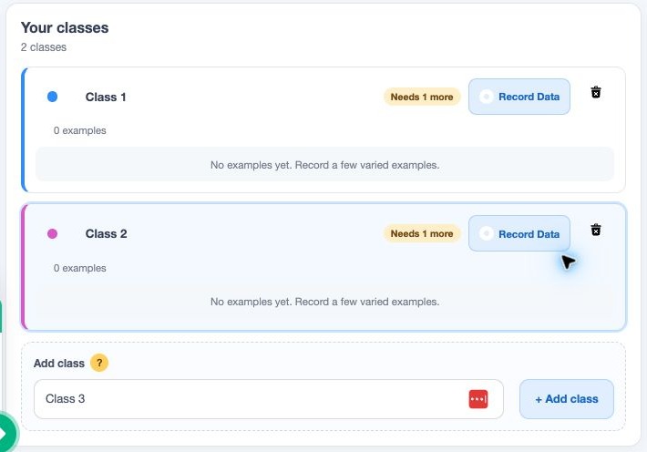 Image classes, Record Data buttons and Add class controls