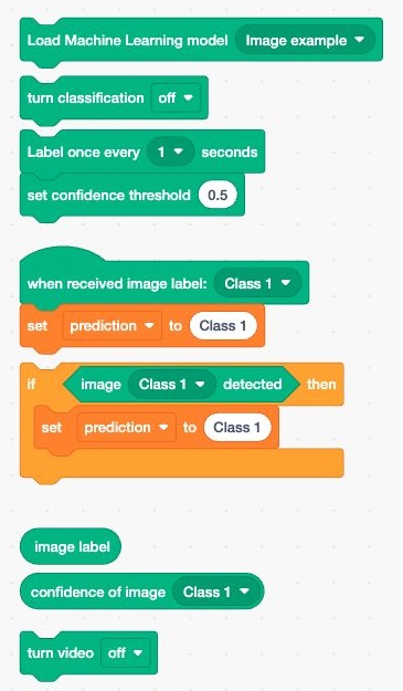 Blocks for loading an image model, responding to image labels and adjusting classification