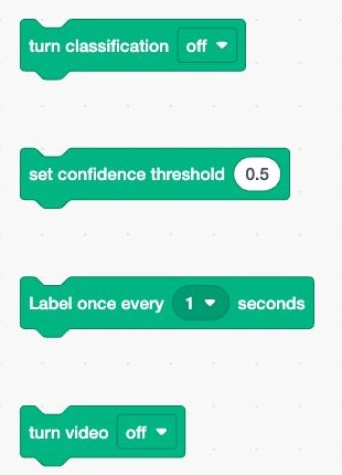 Blocks to pause classification, set confidence, change the image classification interval, and hide video
