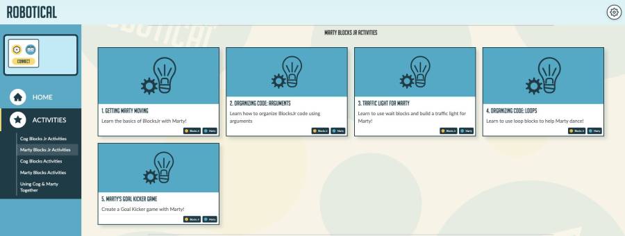 The current Activities screen with Marty Blocks Jr Activities selected in the navigation