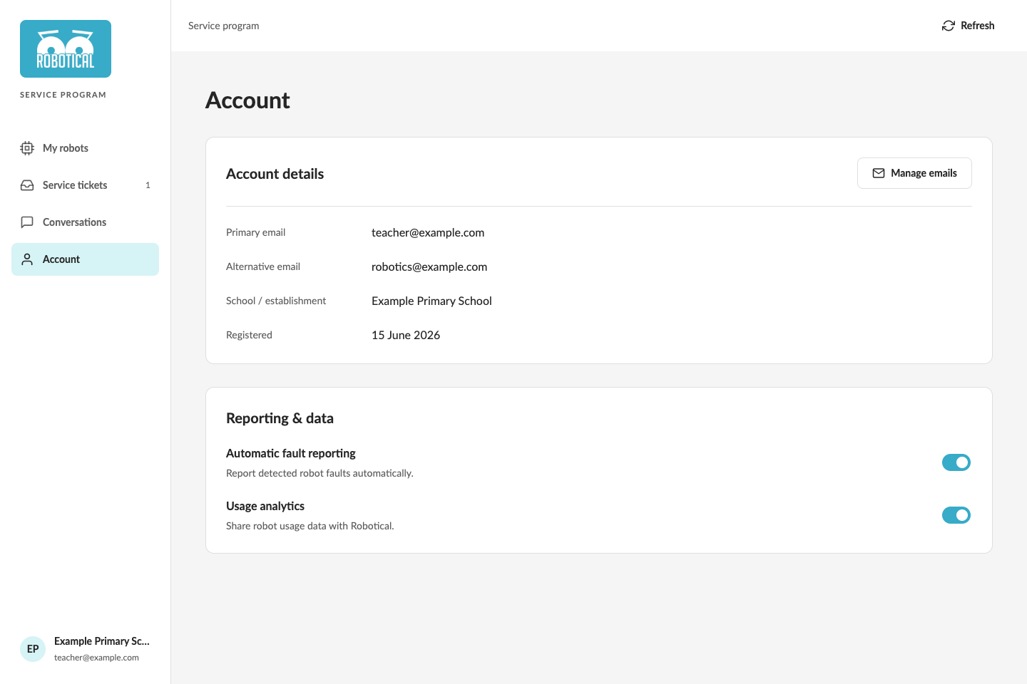 Account details and reporting preferences