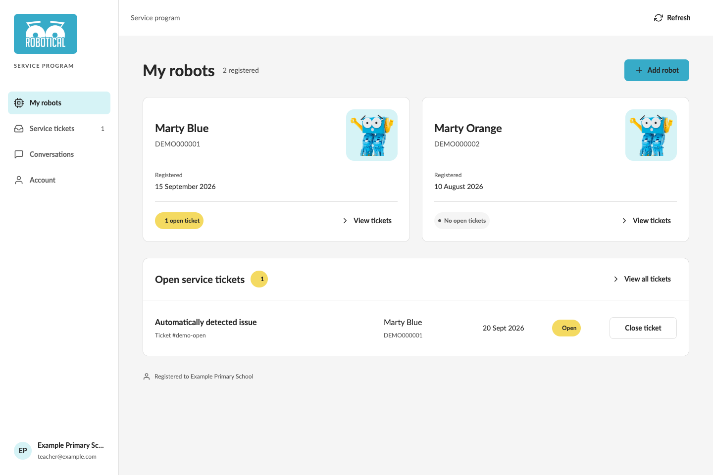 My robots and open service tickets