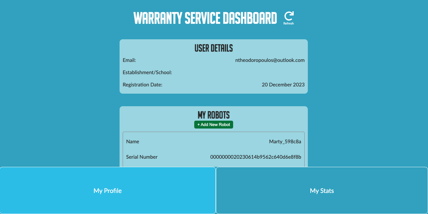 Warranty Dashboard My Profile